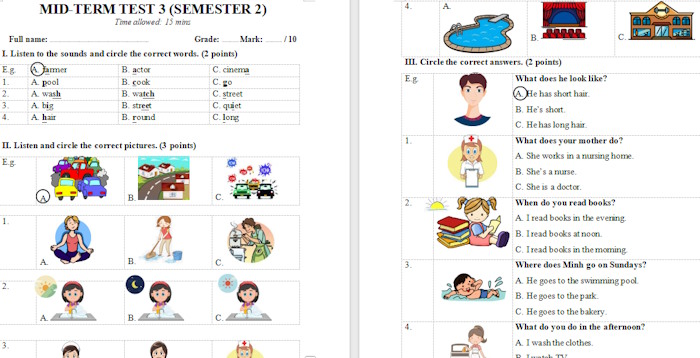 Đề thi giữa kì 2 Tiếng Anh 4 Global Success