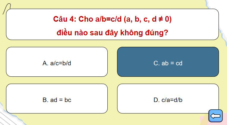Trò chơi khởi động Toán 7: Tỉ lệ thức
