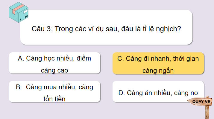 Trò chơi khởi động Toán 7: Đại lượng tỉ lệ nghịch