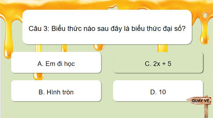 Trò chơi khởi động Toán 7: Biểu thức đại số