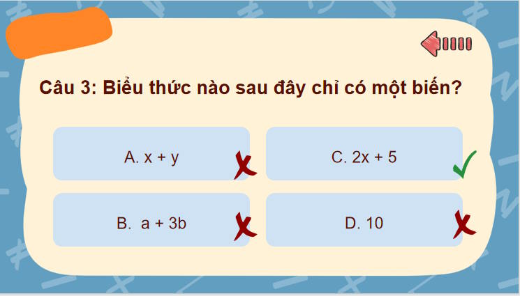 Trò chơi khởi động Toán 7: Đa thức một biến