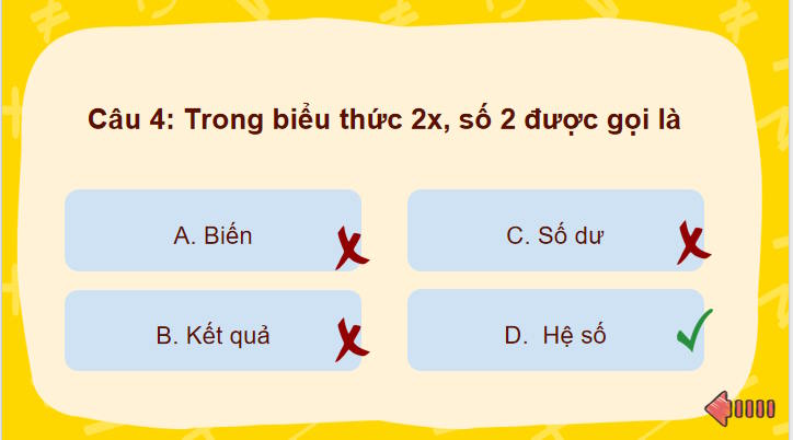 Trò chơi khởi động Toán 7: Phép chia đa thức một biến