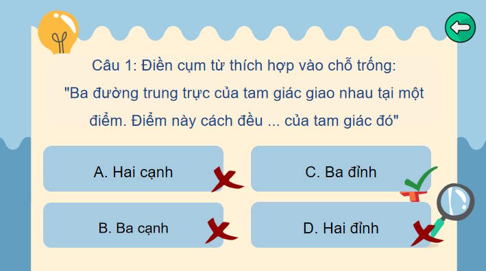 Trò chơi khởi động Toán 7 Bài 16 Tam giác cân Đường trung trực của đoạn thẳng