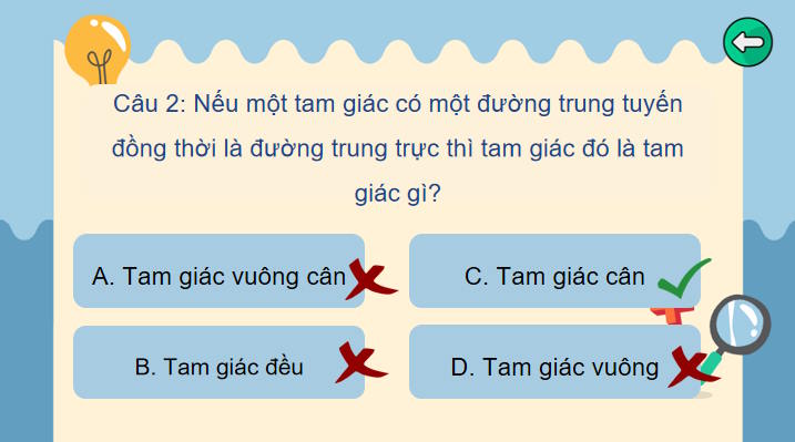 Trò chơi khởi động Toán 7 Bài 16 Tam giác cân Đường trung trực của đoạn thẳng