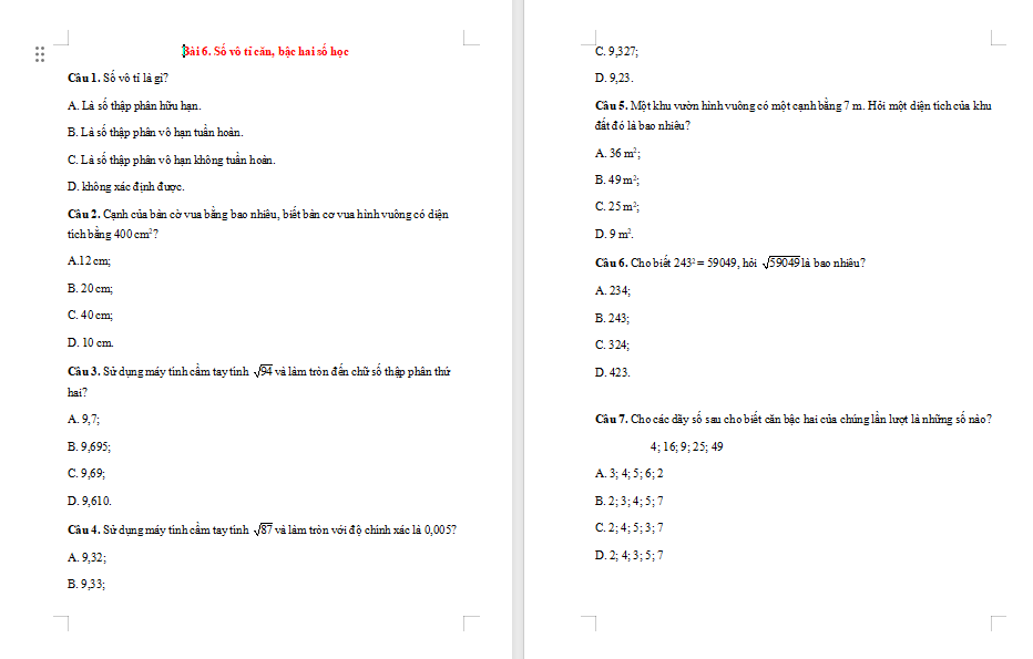 Bài tập Toán 7 Bài 6 Tập hợp các số hữu tỉ