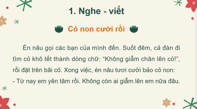 PowerPoint Tiếng Việt 2 Bài 14: Nghe - viết Cỏ non cười rồi