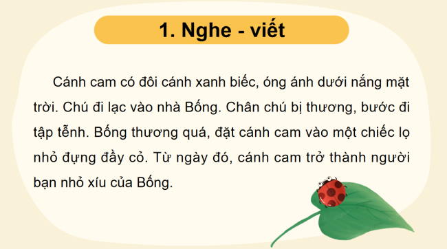 PowerPoint Tiếng Việt 2 Bài 16: Nghe - viết Tạm biệt cánh cam