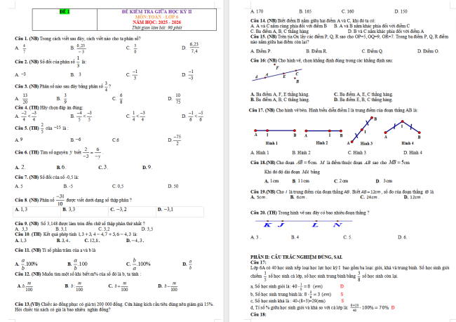 Đề ôn thi giữa học kì 2 môn Toán 6