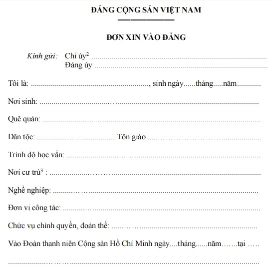 Đơn xin vào Đảng Mẫu 1-KNĐ