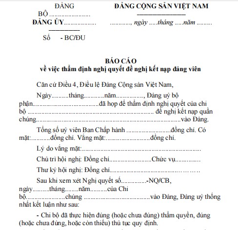 Mẫu 7-KNĐ: Báo cáo đề nghị kết nạp Đảng viên