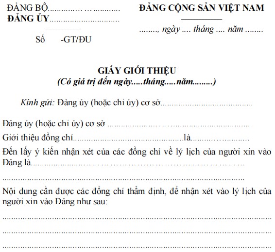 Mẫu 19-KNĐ: Mẫu giấy giới thiệu cử Đảng viên đi thẩm tra lý lịch