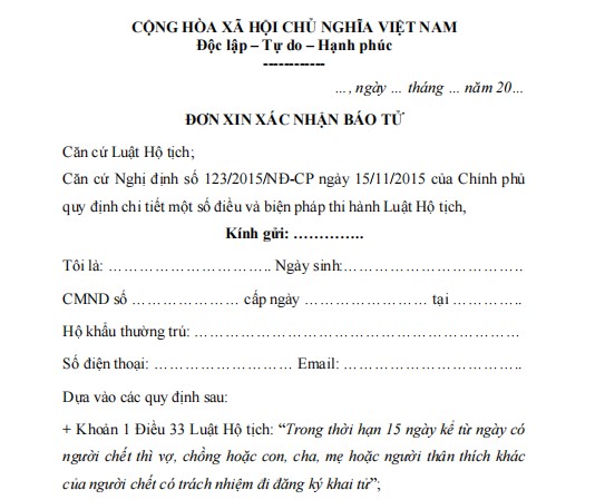 Mẫu đơn xin xác nhận báo tử