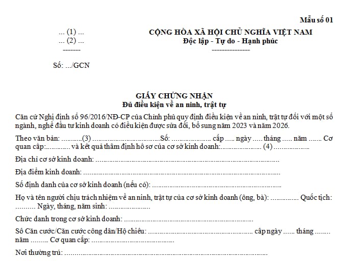 Giấy chứng nhận đủ điều kiện an ninh trật tự