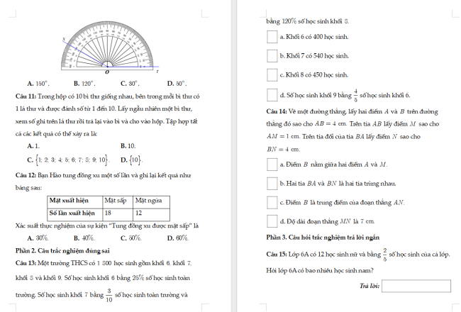 Đề thi học kì 2 Toán 6 Chân trời sáng tạo
