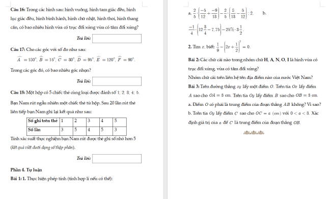 Đề thi học kì 2 Toán 6 Chân trời sáng tạo