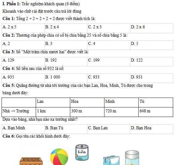 Đề thi giữa kì 2 lớp 2 môn Toán Kết nối có đáp án