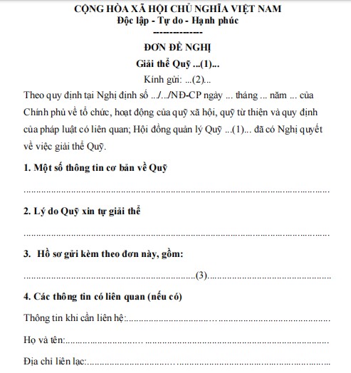 Mẫu Đơn đề nghị giải thể quỹ từ thiện