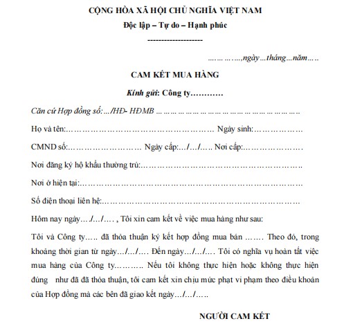Mẫu cam kết mua hàng