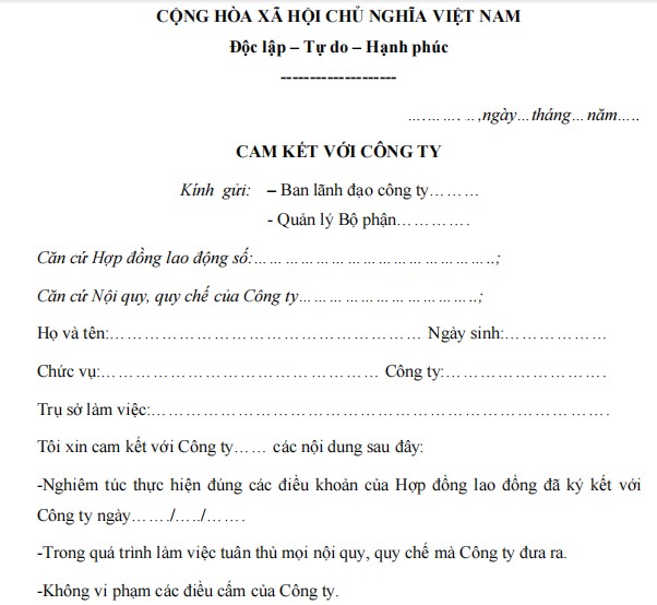 Mẫu cam kết với công ty