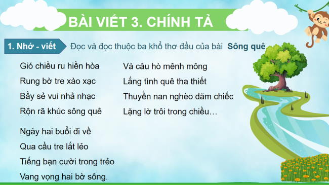 PowerPoint Tiếng Việt 3 Bài 12: Nhớ - viết Sông quê