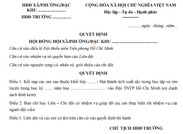 Mẫu quyết định kết nạp đội