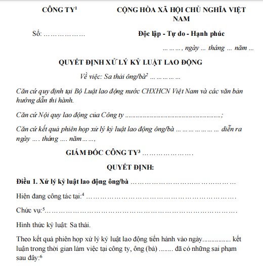 Mẫu quyết định sa thải nhân viên
