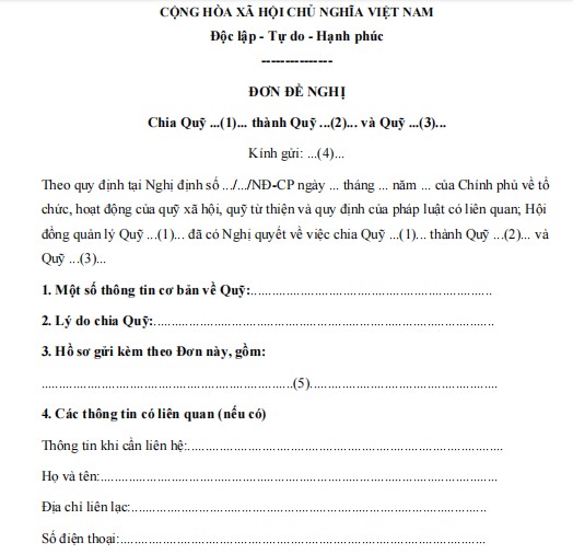 Đơn đề nghị chia quỹ từ thiện 