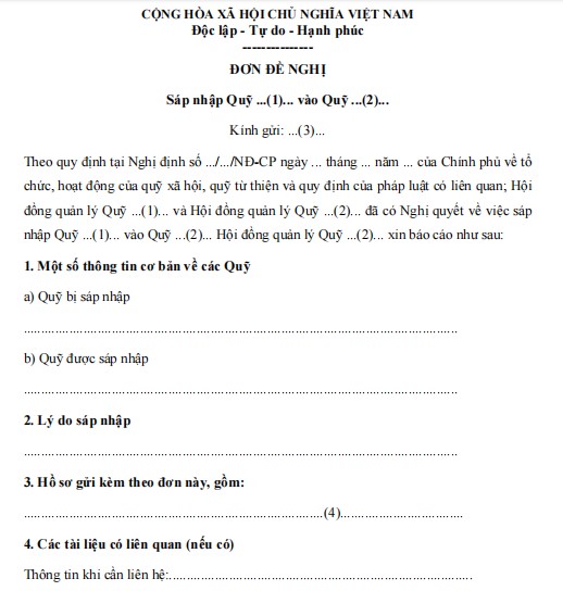 Đơn đề nghị sáp nhập quỹ từ thiện 