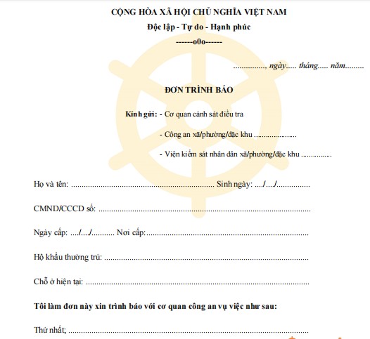 Đơn trình báo hành vi lừa đảo chiếm đoạt tài sản 2024