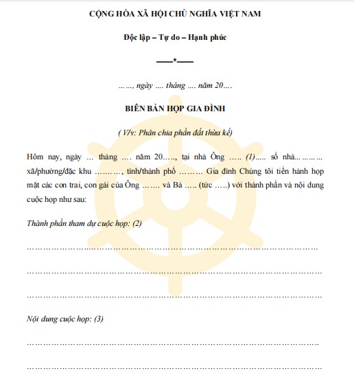 Mẫu biên bản họp gia đình 