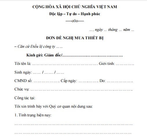 Mẫu đơn đề xuất mua thiết bị