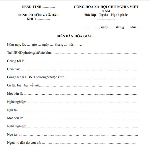 Biên bản hòa giải chuẩn mới nhất