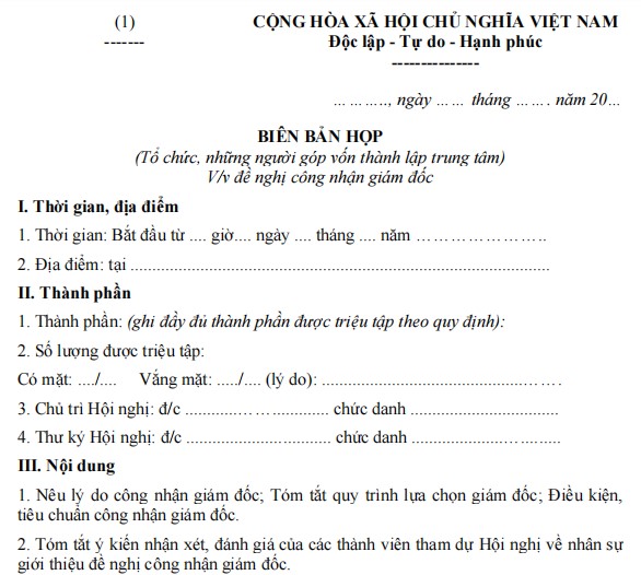 Mẫu biên bản họp đề nghị công nhận giám đốc