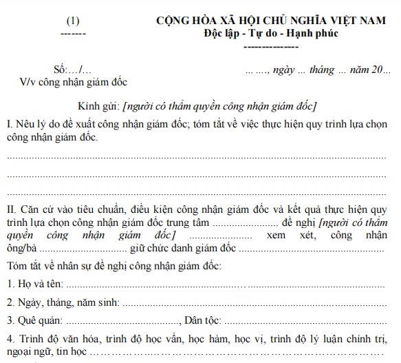 Mẫu đơn đề nghị công nhận giám đốc