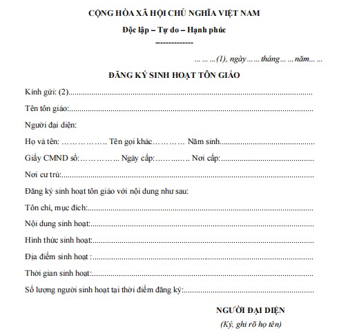 Mẫu bản đăng ký sinh hoạt tôn giáo