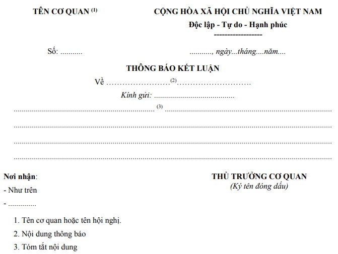 Mẫu thông báo kết luận