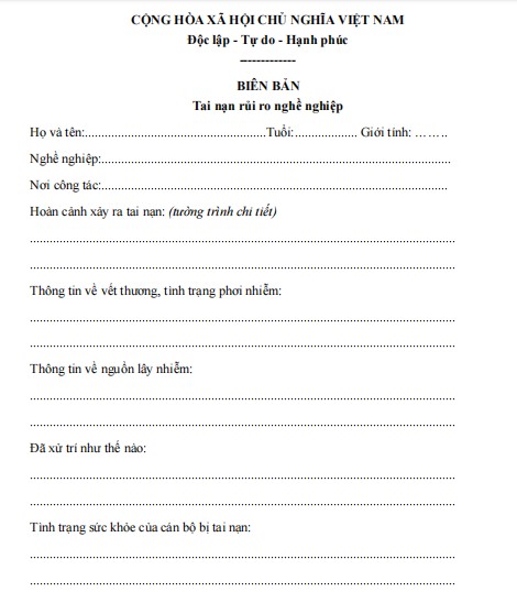 Mẫu biên bản ghi chép tai nạn rủi ro nghề nghiệp