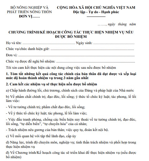 Mẫu chương trình kế hoạch công tác thực hiện nhiệm vụ nếu được bổ nhiệm