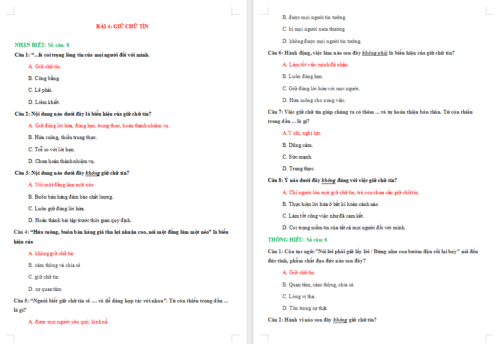 Bài tập Giáo dục công dân 7 Bài 4