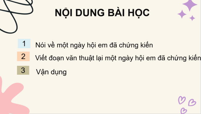 PowerPoint Tiếng Việt 3 Bài 4: Luyện tập viết đoạn văn thuật lại một ngày hội đã chứng kiến