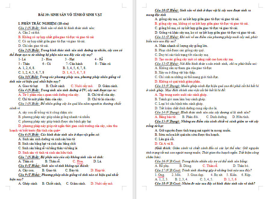 Bài tập Khoa học tự nhiên 7 Bài 39