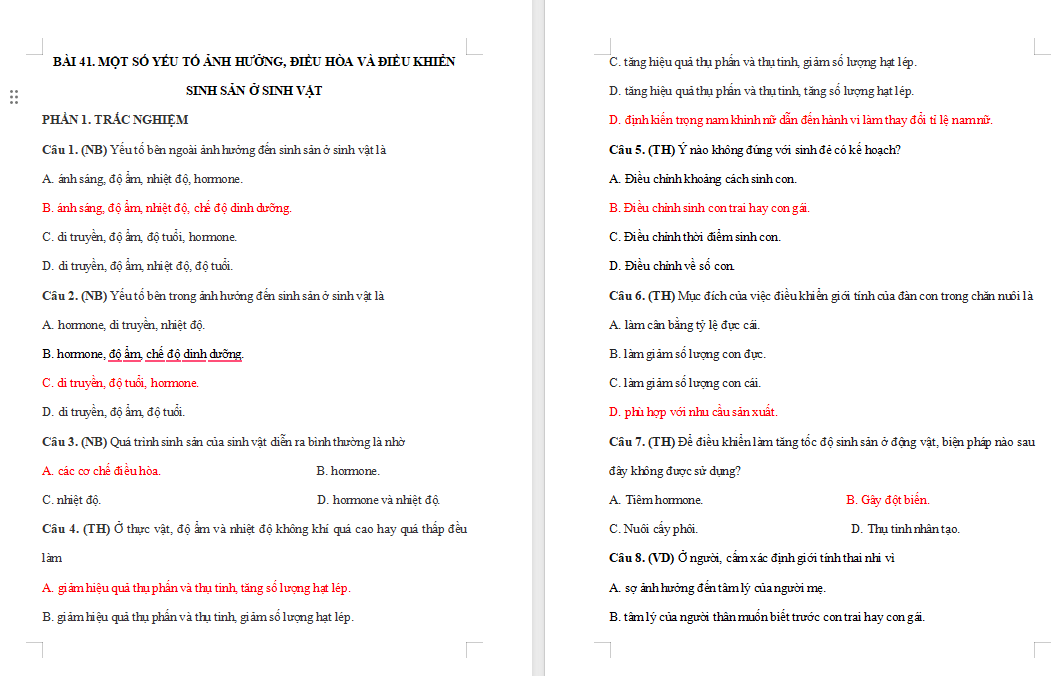 Bài tập Khoa học tự nhiên 7 Bài 41