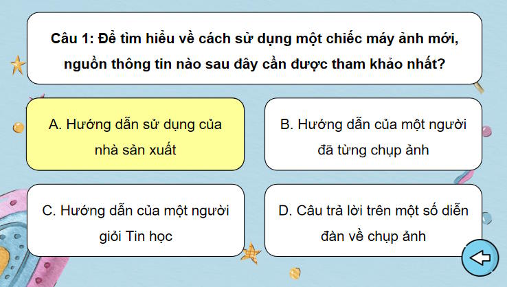 Trò chơi khởi động Tin học 8 Bài 3