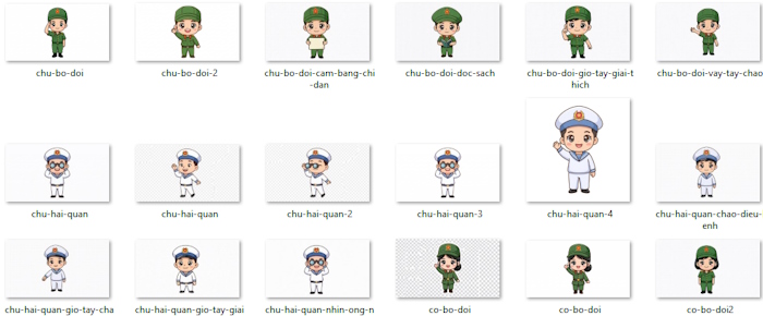 Bộ nhân vật Bộ đội biết nói làm video