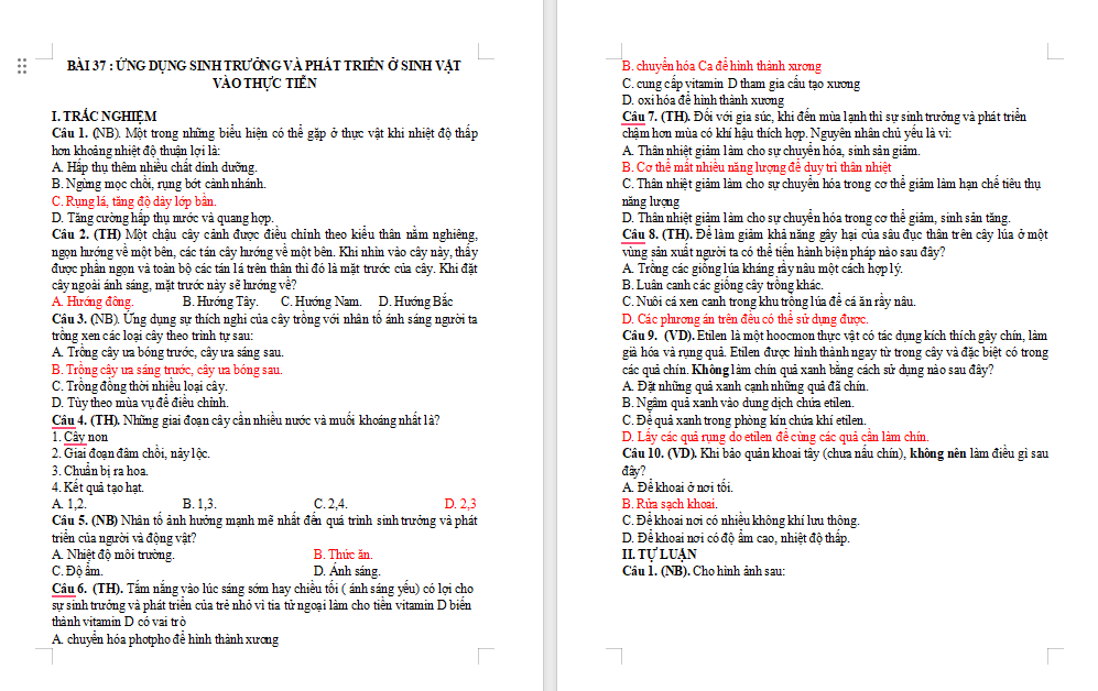 Trắc nghiệm Khoa học tự nhiên 7 Bài 37