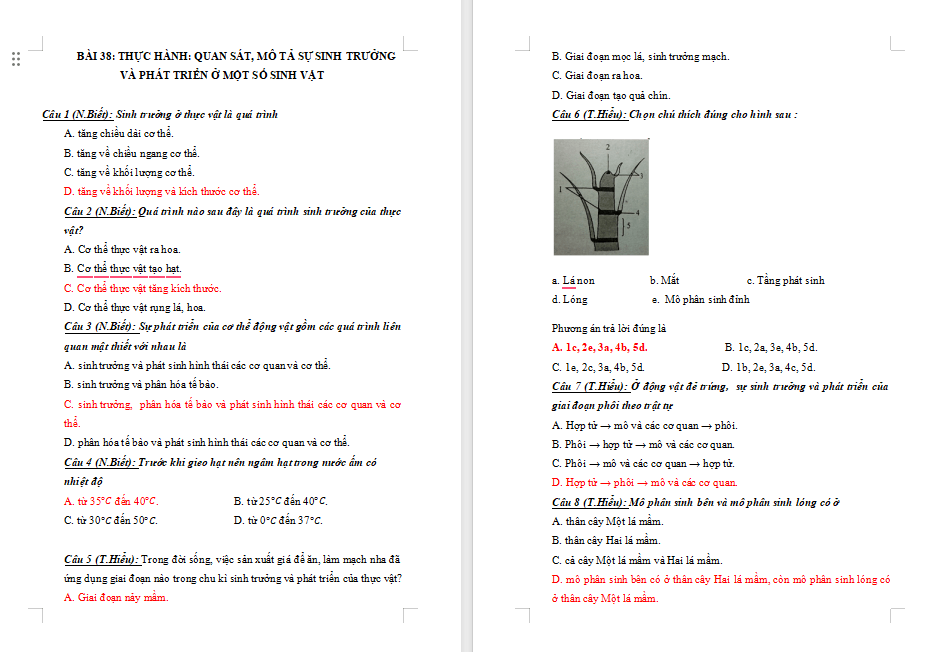 Trắc nghiệm Khoa học tự nhiên 7 Bài 38