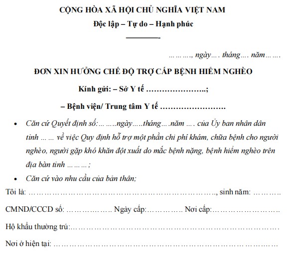 Mẫu đơn xin hưởng chế độ trợ cấp bệnh hiểm nghèo