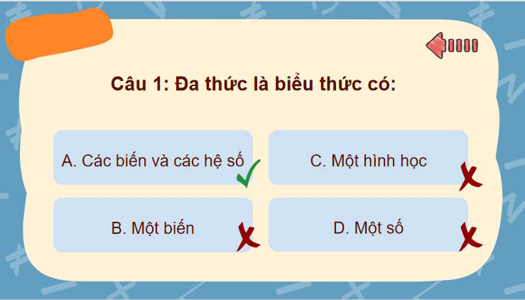 Trò chơi khởi động Toán 8 Bài 25
