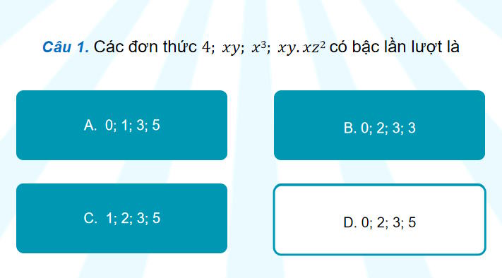Trò chơi khởi động Toán 8 Bài tập cuối chương 1