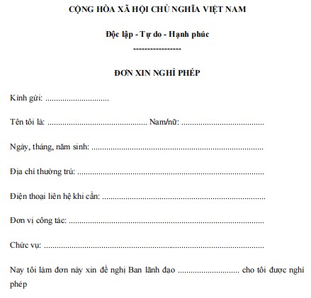 Đơn xin nghỉ phép của cán bộ công chức viên chức